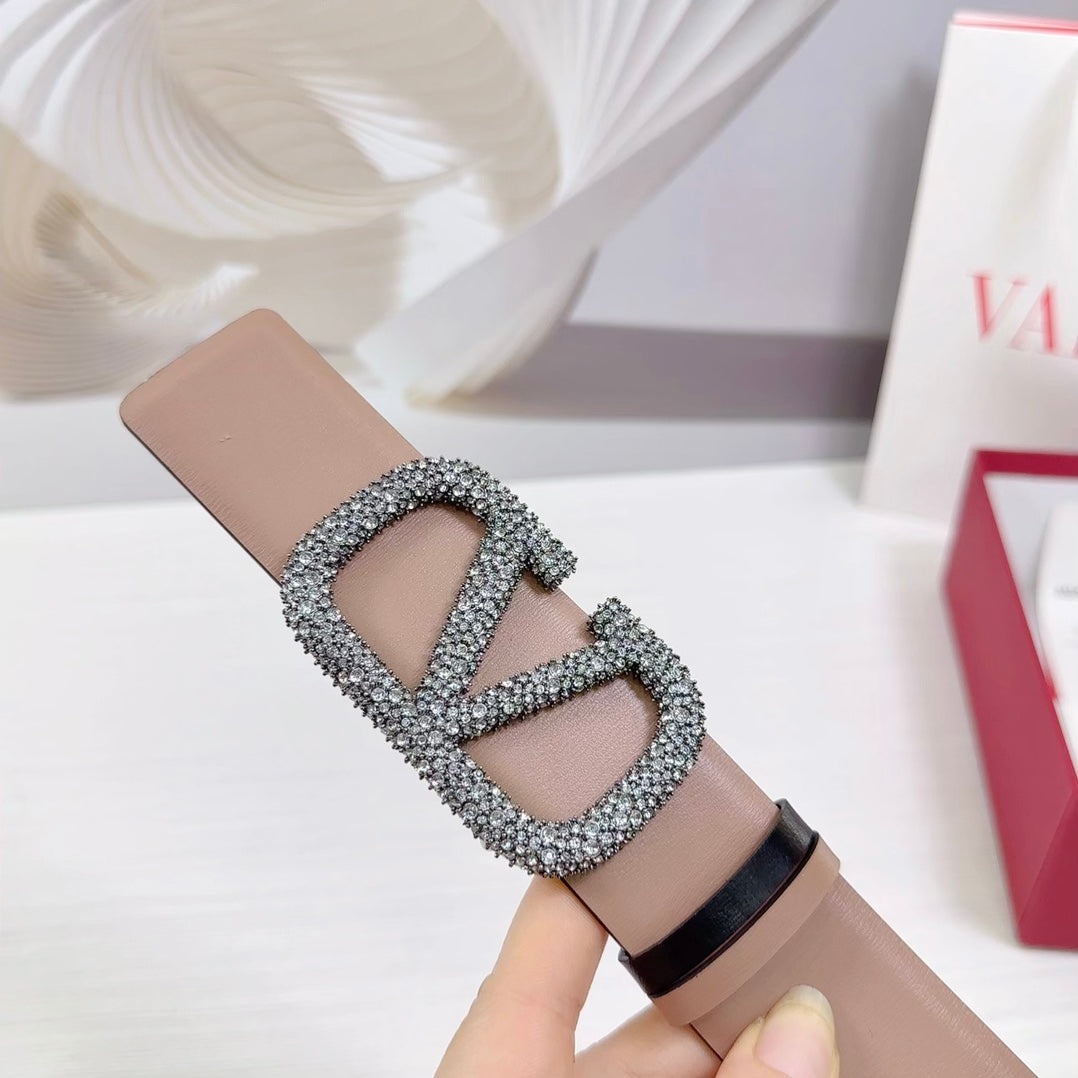 VLOGO SIGNATURE REVERSIBLE BELT 40MM ROSE BLACK CALFSKIN SILVER BUCKLE