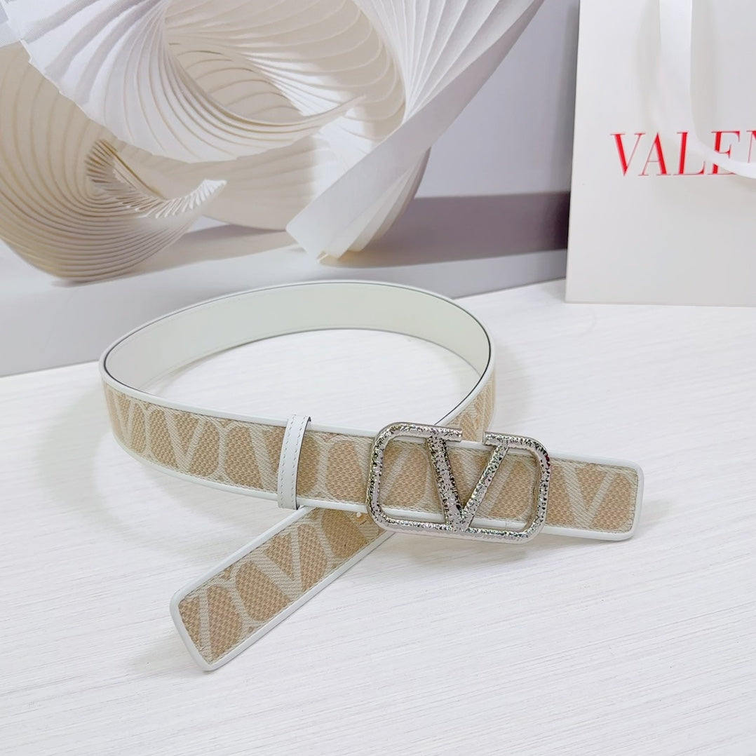 Valenti Toilde Iconographe Belt 40mm White Beige Calfskin Silver Hammered-effect Buckle