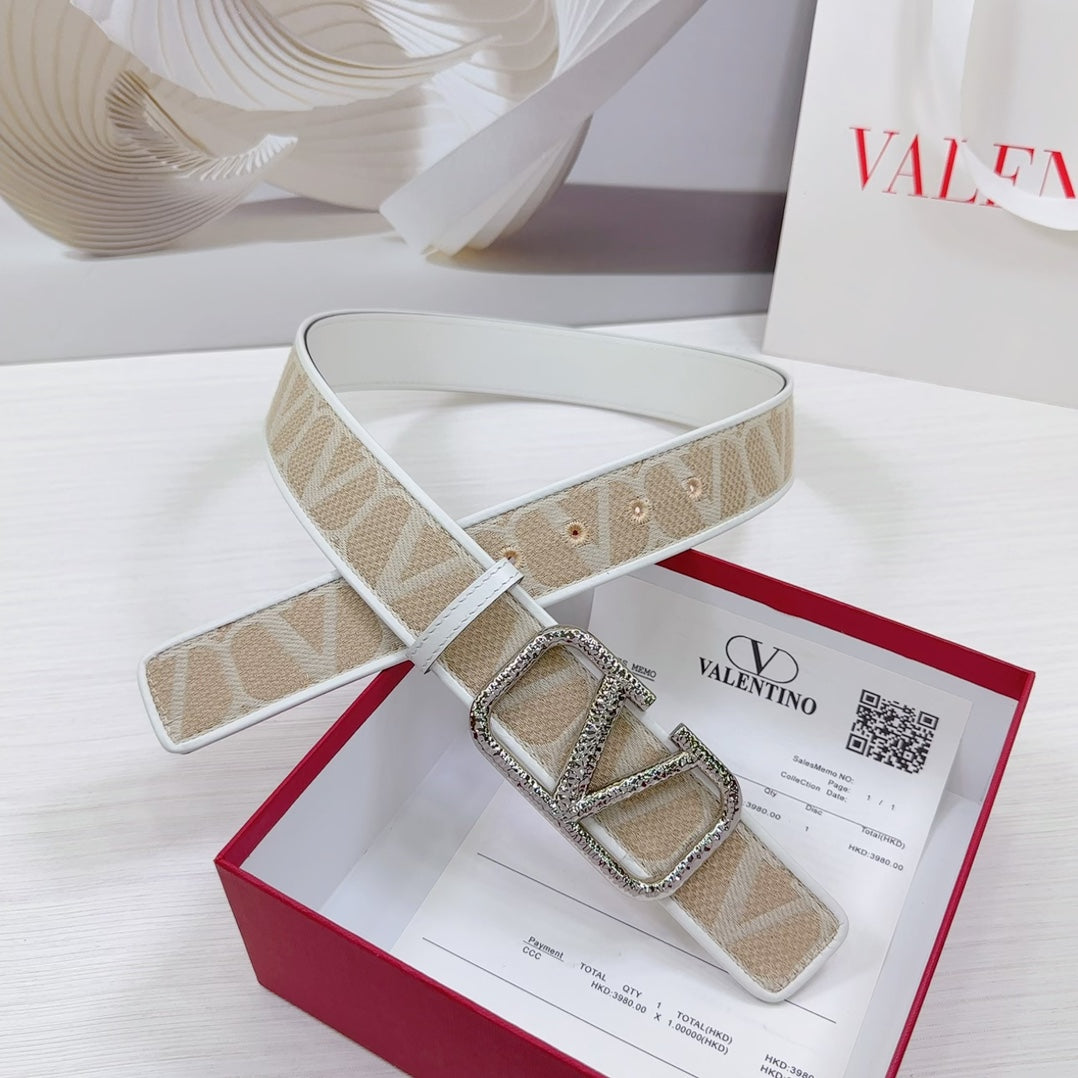 Valenti Toilde Iconographe Belt 40mm White Beige Calfskin Silver Hammered-effect Buckle