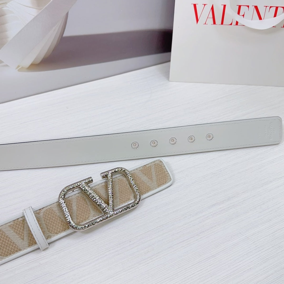 Valenti Toilde Iconographe Belt 40mm White Beige Calfskin Silver Hammered-effect Buckle