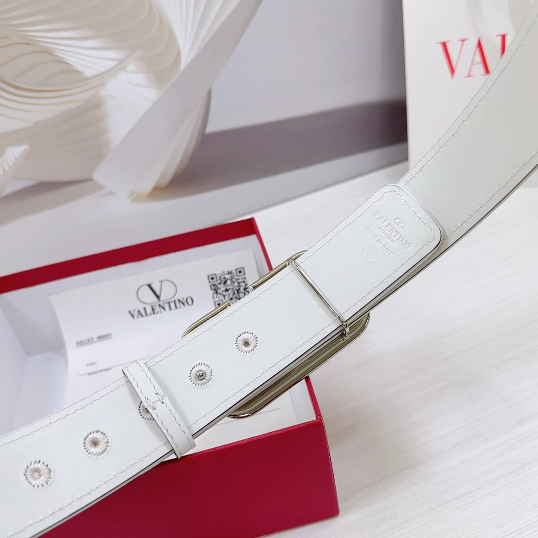 Valenti Toilde Iconographe Belt 40mm White Beige Calfskin Silver Hammered-effect Buckle