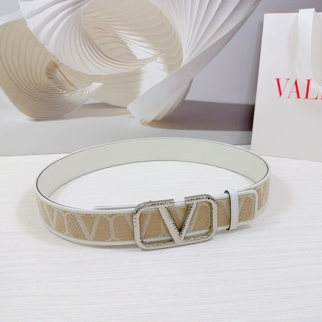 Valenti Toilde Iconographe Belt 40mm White Beige Calfskin Silver Hammered-effect Buckle