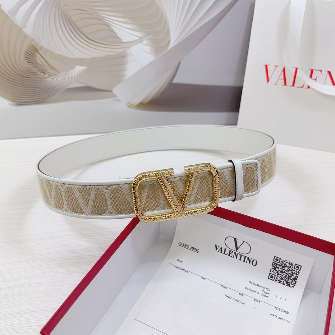 Valenti Toilde Iconographe Belt 40mm White Beige Calfskin Gold Hammered-effect Buckle