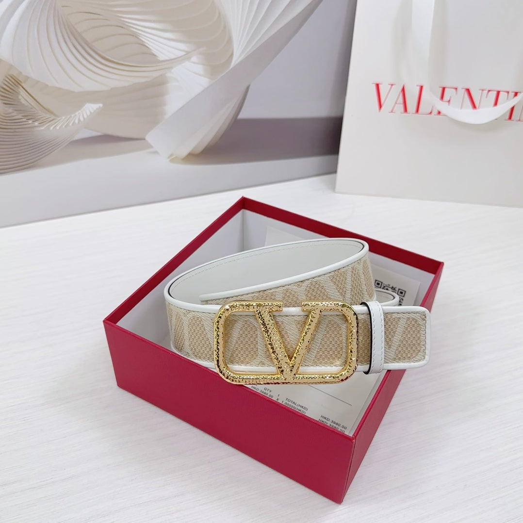 Valenti Toilde Iconographe Belt 40mm White Beige Calfskin Gold Hammered-effect Buckle