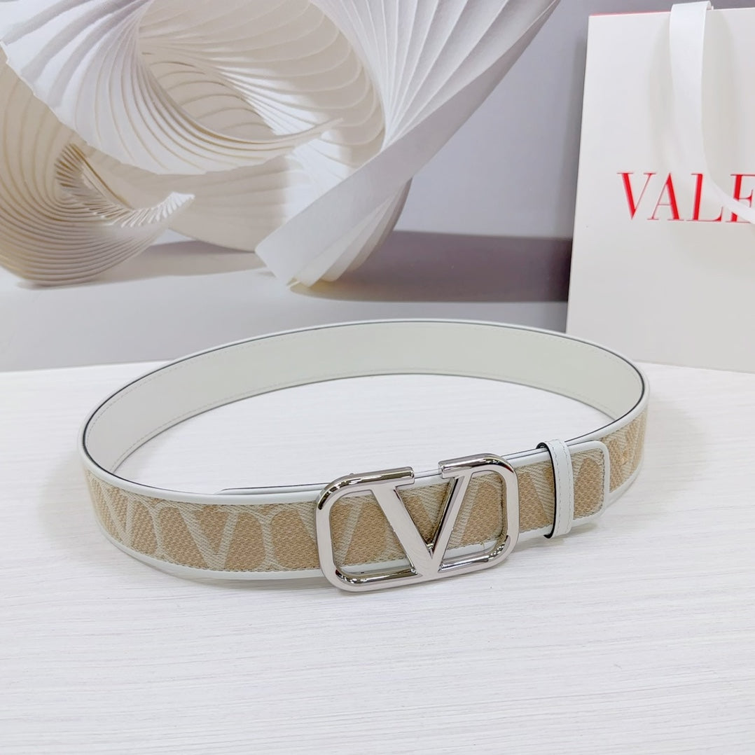 Valenti Toilde Iconographe Belt 40mm White Beige Calfskin Silver Buckle