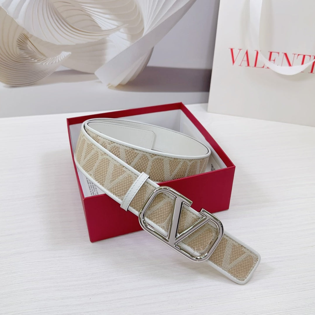 Valenti Toilde Iconographe Belt 40mm White Beige Calfskin Silver Buckle