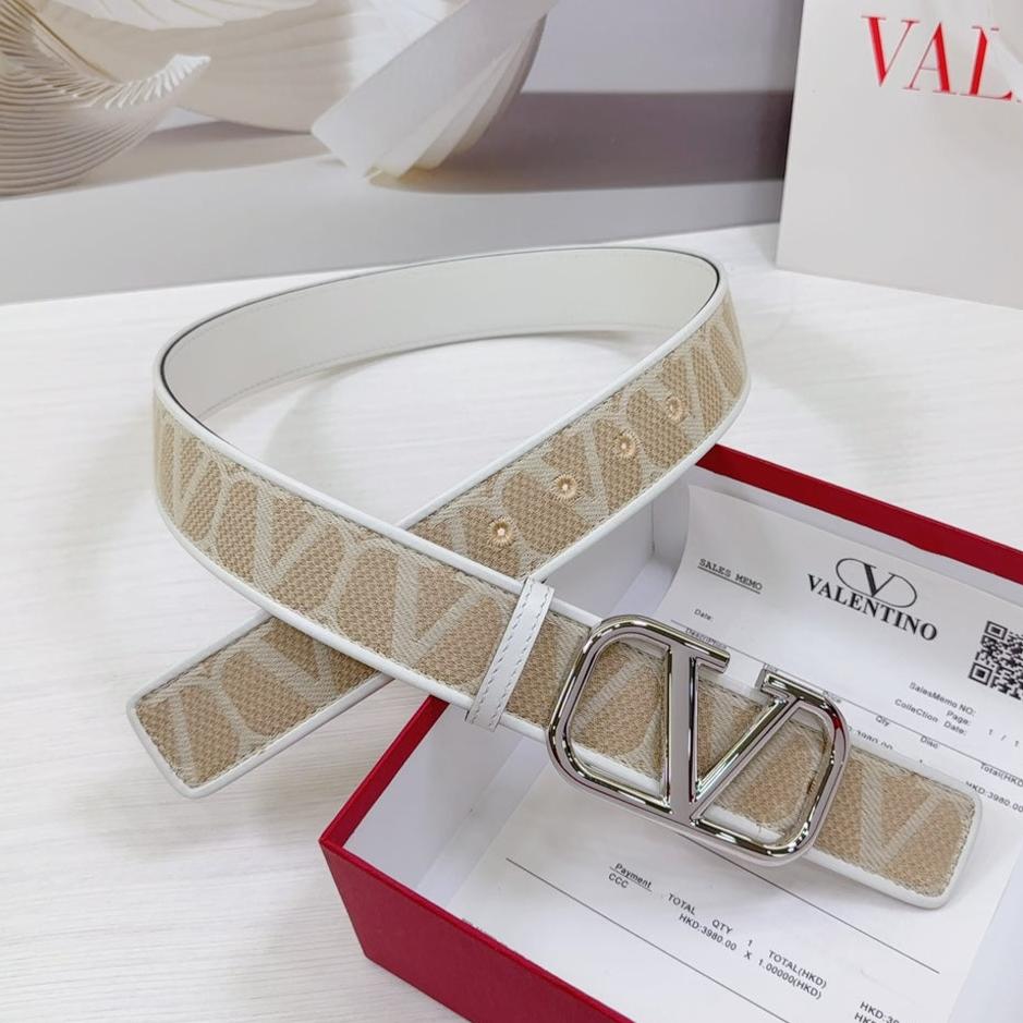 Valenti Toilde Iconographe Belt 40mm White Beige Calfskin Silver Buckle