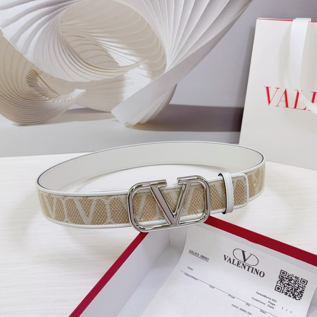 Valenti Toilde Iconographe Belt 40mm White Beige Calfskin Silver Buckle