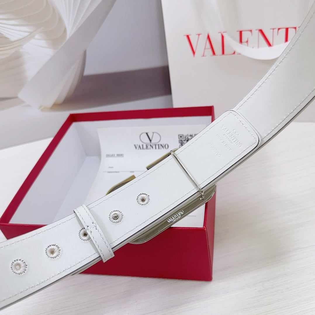 Valenti Toilde Iconographe Belt 40mm White Beige Calfskin Silver Buckle