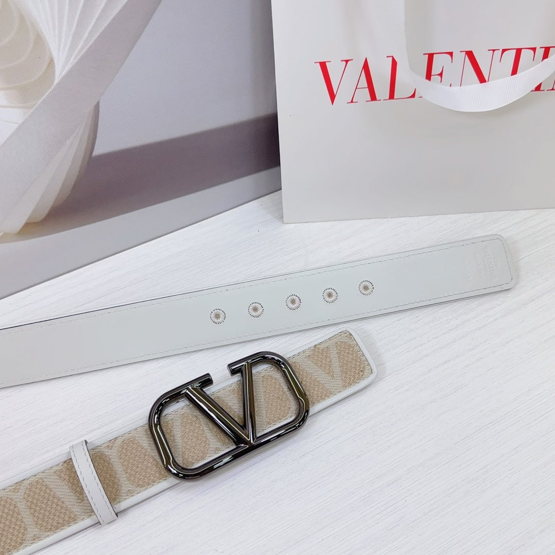 Valenti Toilde Iconographe Belt 40mm White Beige Calfskin Ruthenium-finish Buckle