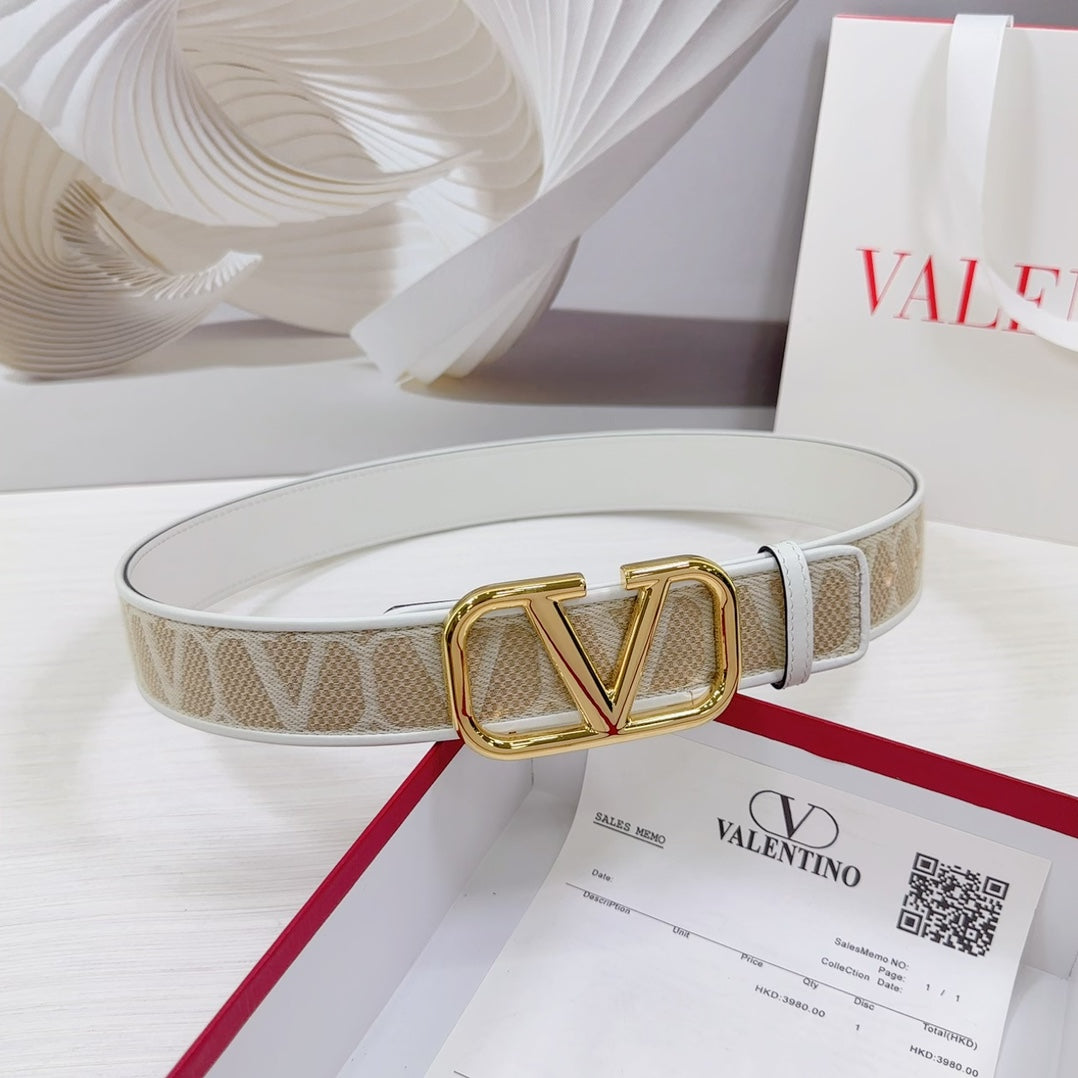 Valenti Toilde Iconographe Belt 40mm White Beige Calfskin Shiny Gold Buckle