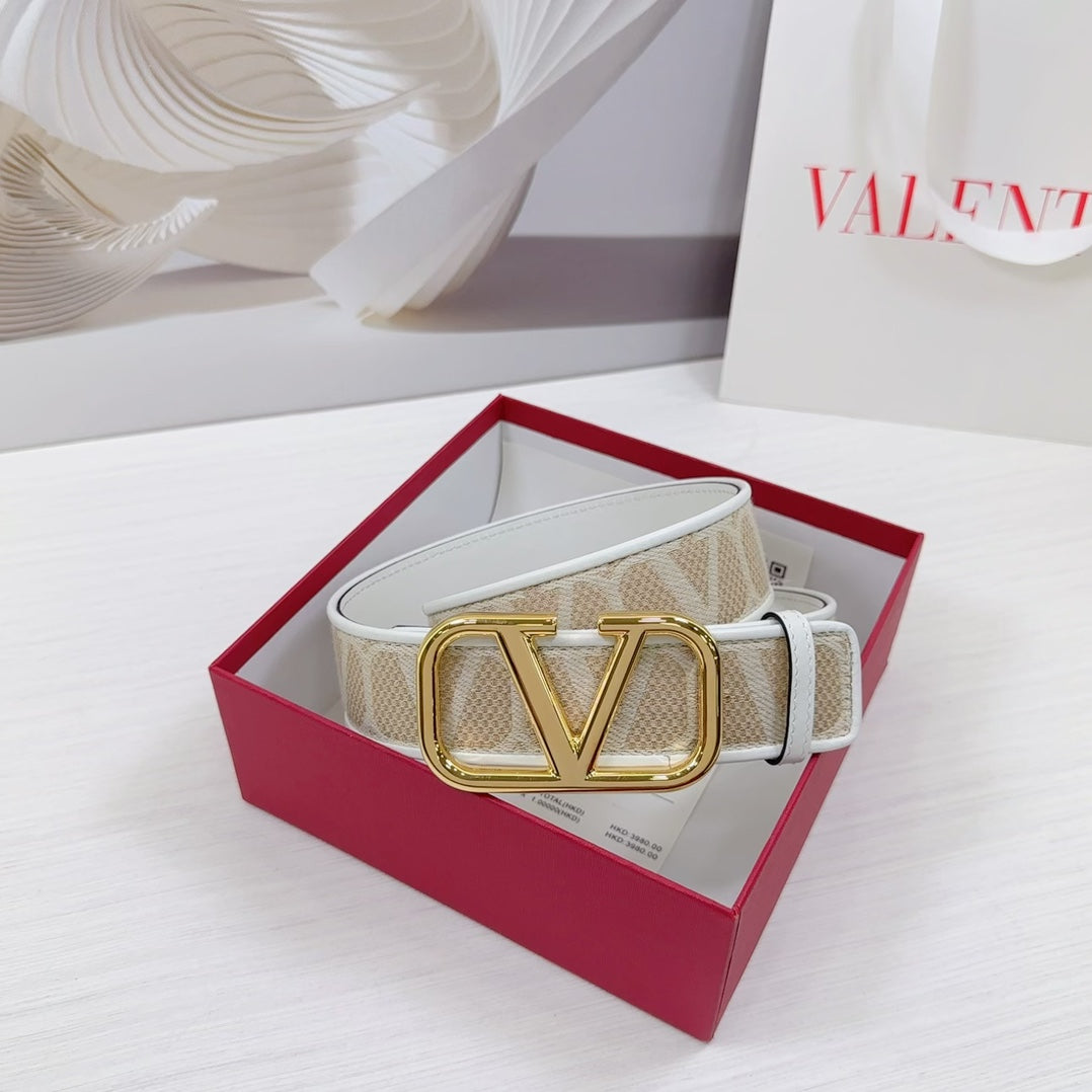 Valenti Toilde Iconographe Belt 40mm White Beige Calfskin Shiny Gold Buckle