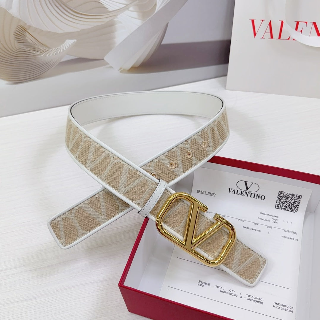 Valenti Toilde Iconographe Belt 40mm White Beige Calfskin Shiny Gold Buckle