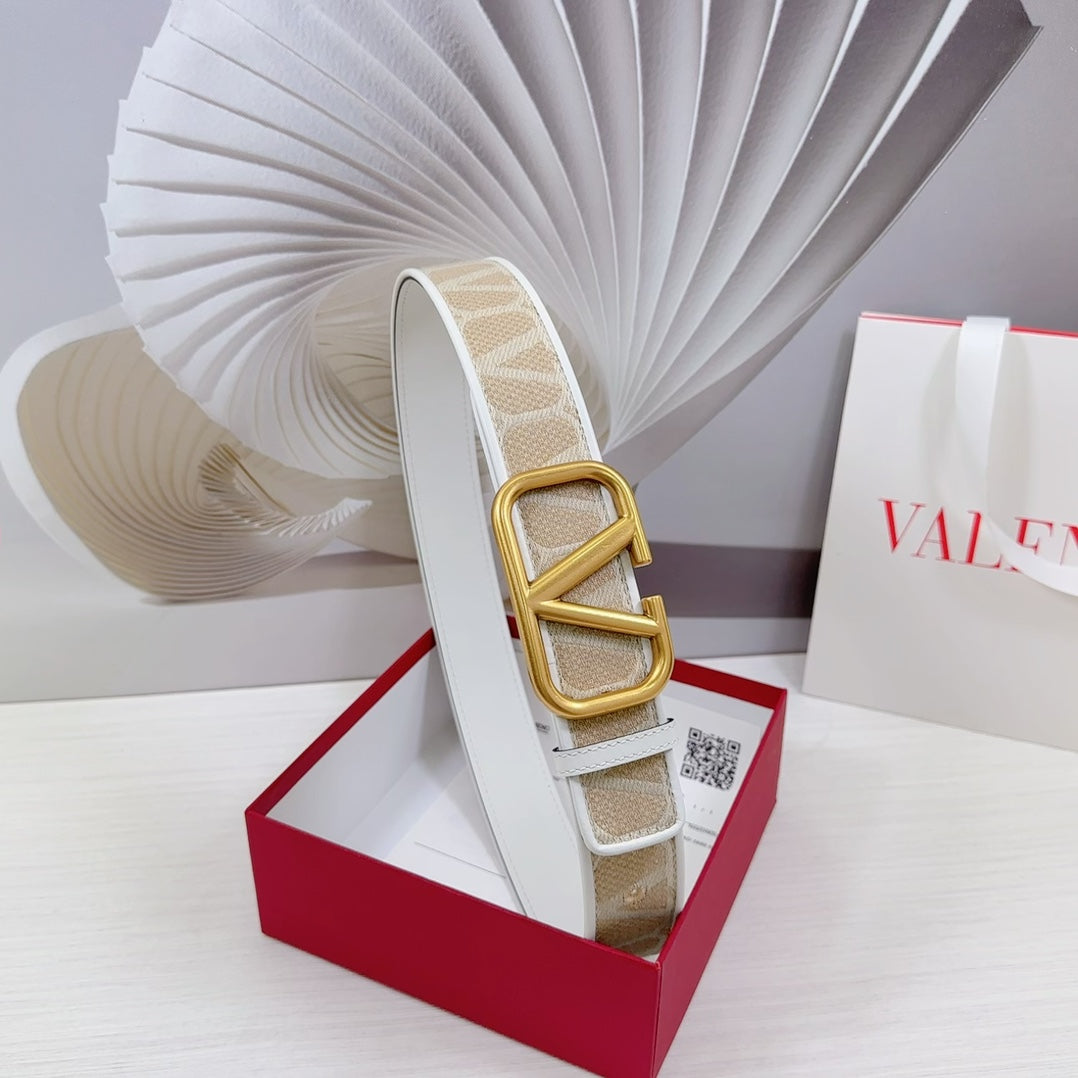 Valenti Toilde Iconographe Belt 40mm White Beige Calfskin Gold Buckle