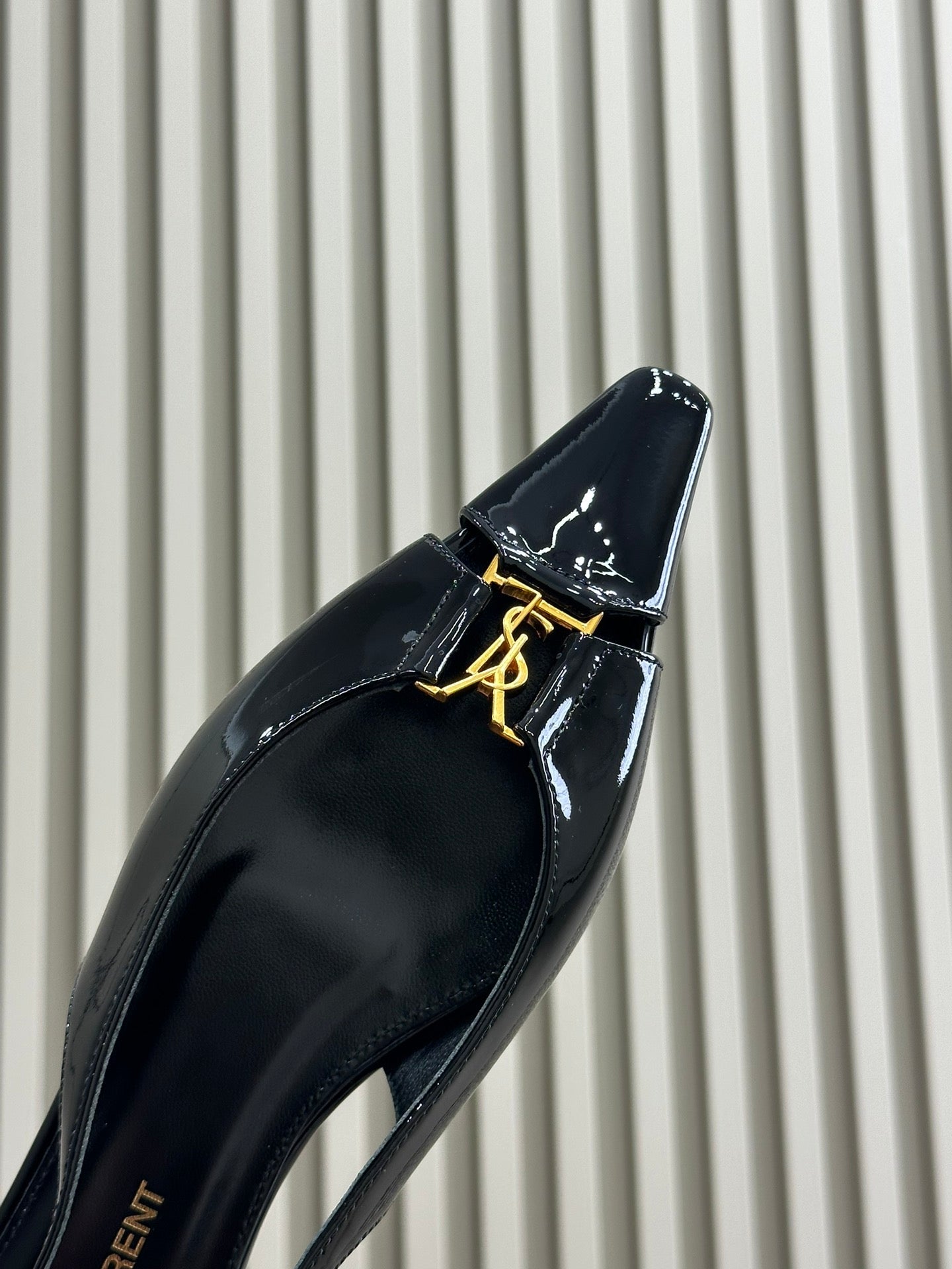 SL BABYLONE SLINGBACK FLAT BLACK POLISHED CALFSKIN