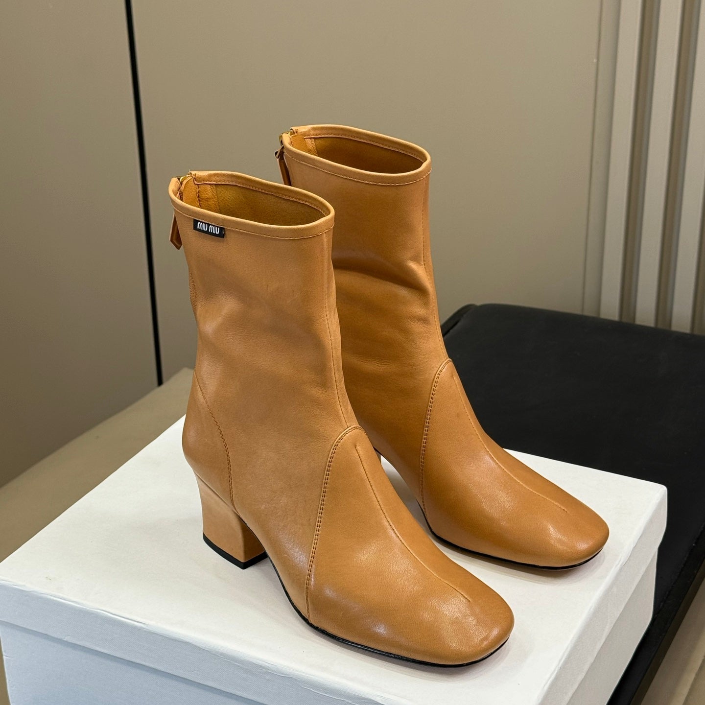MiuMiu ankle boots caramel yellow cowhide 521945