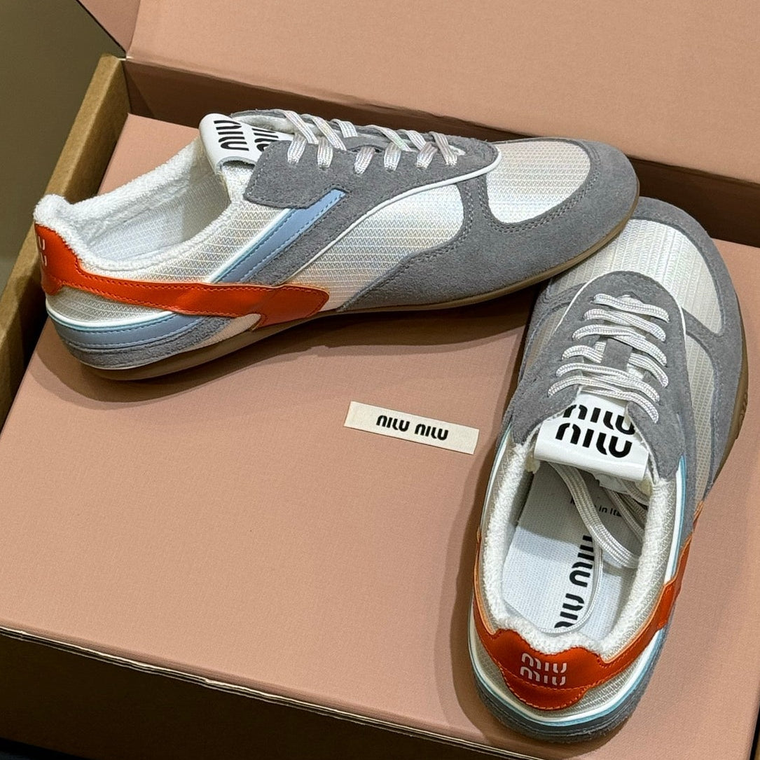 Miu Miu 2026 Tyre Sneaker White Orange Grey Mesh Suede 621350