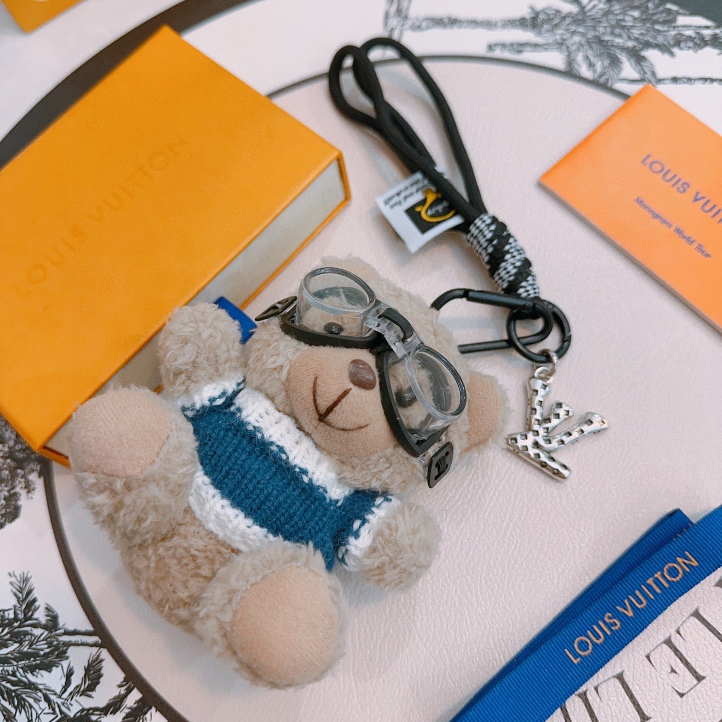 LV Beige Blue Bear Charm