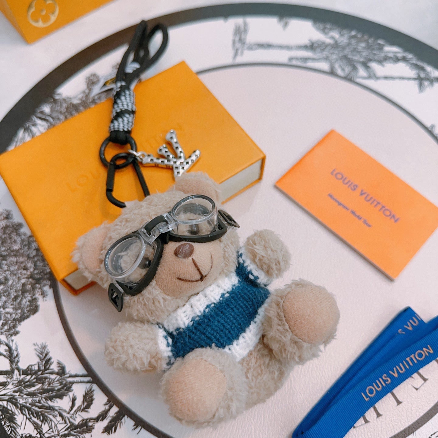 LV Beige Blue Bear Charm