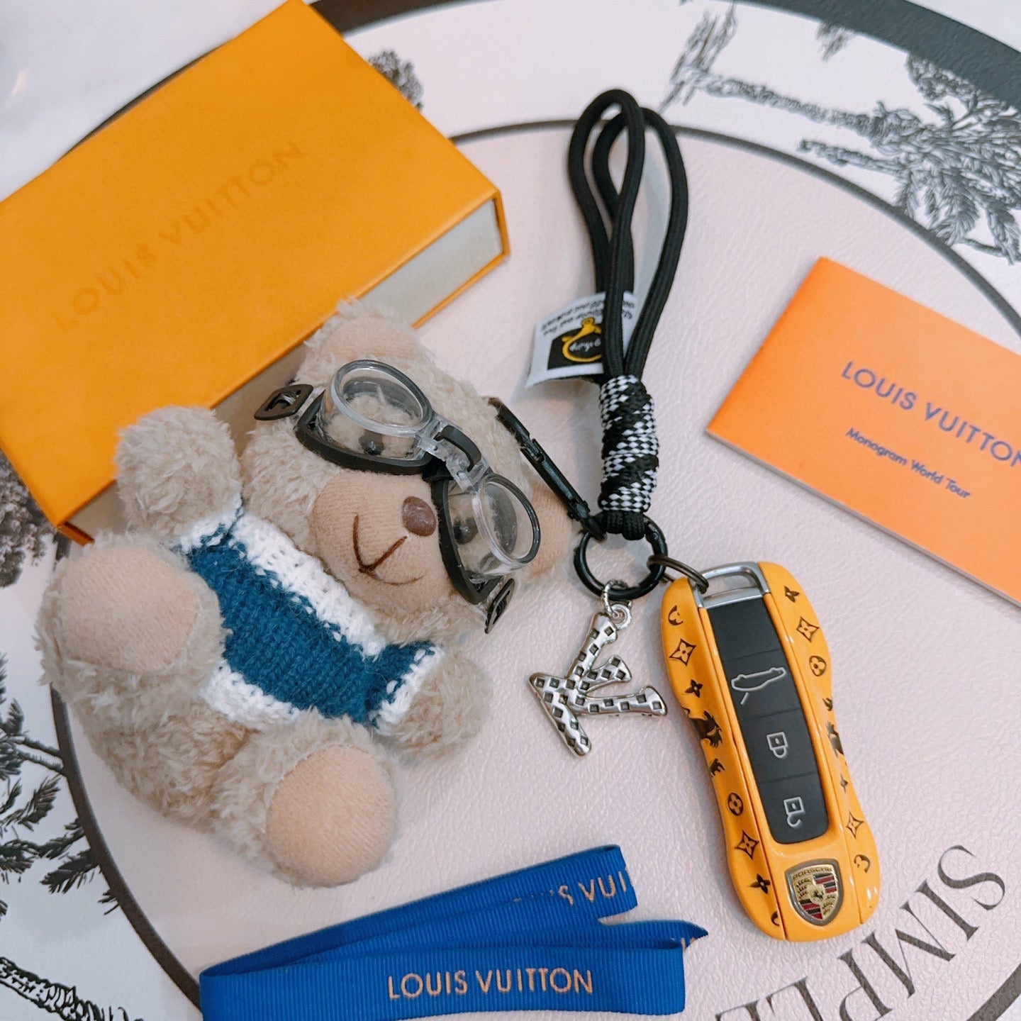 LV Beige Blue Bear Charm