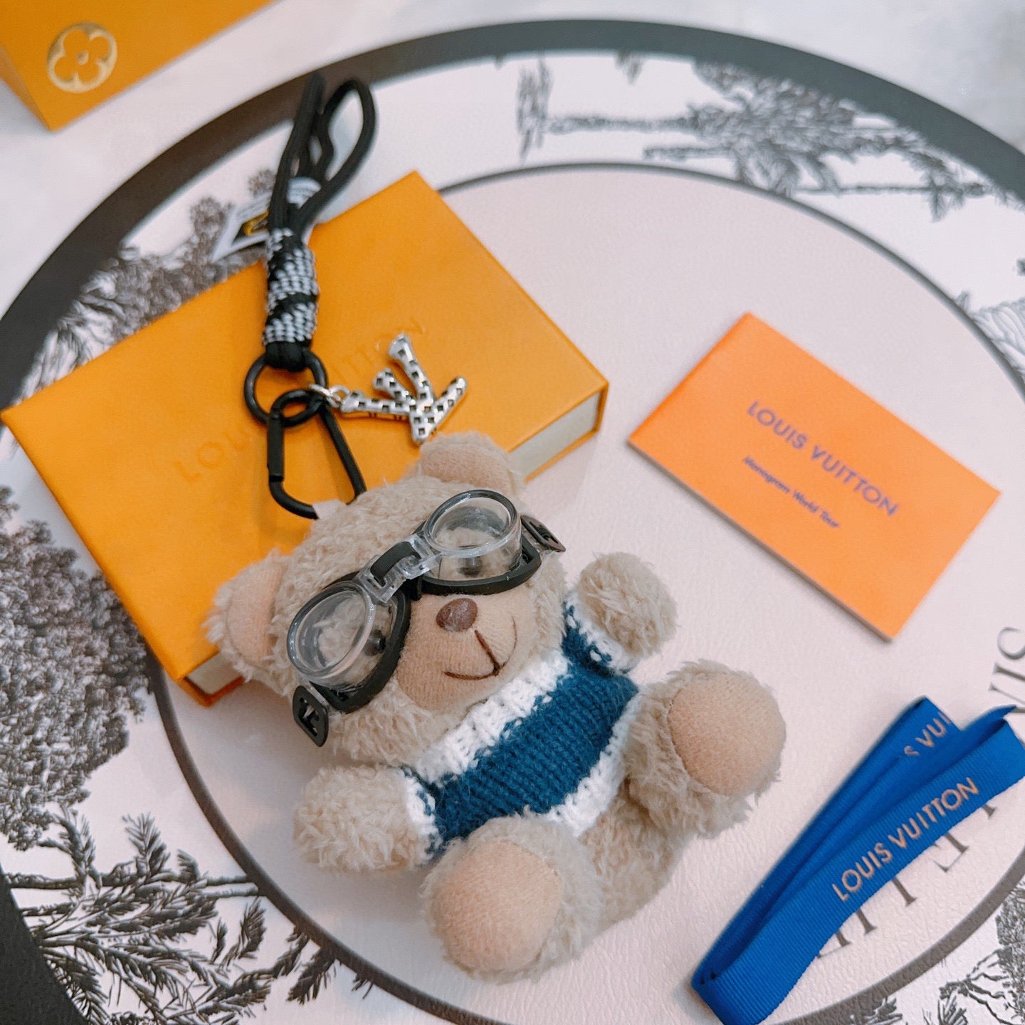 LV Beige Blue Bear Charm