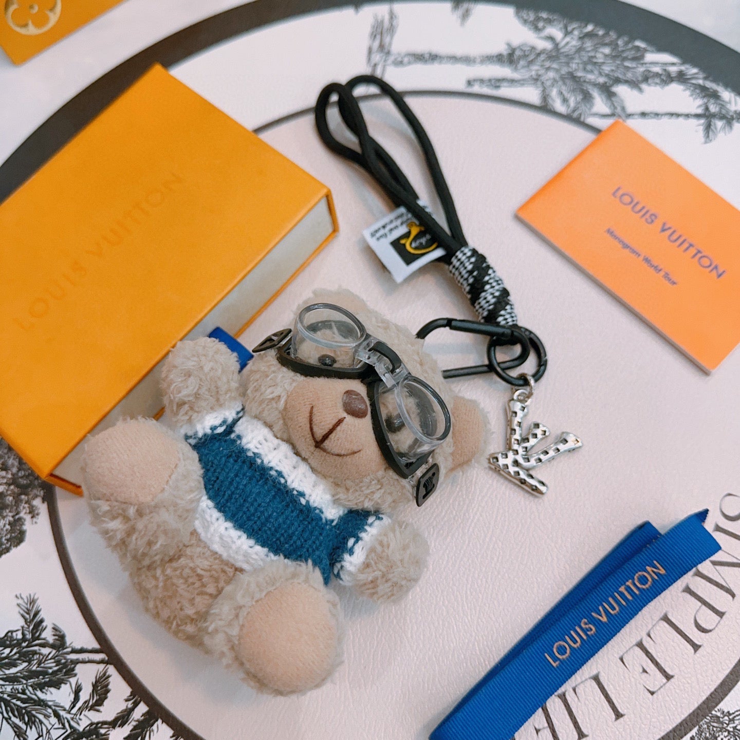 LV Beige Blue Bear Charm