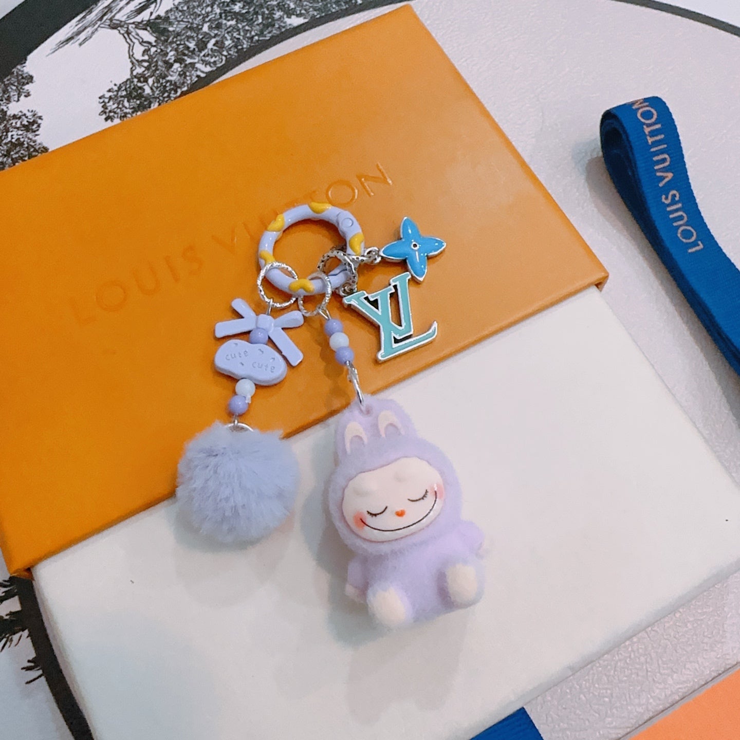 LV Purple Labubu Plush Toy Bag Charm