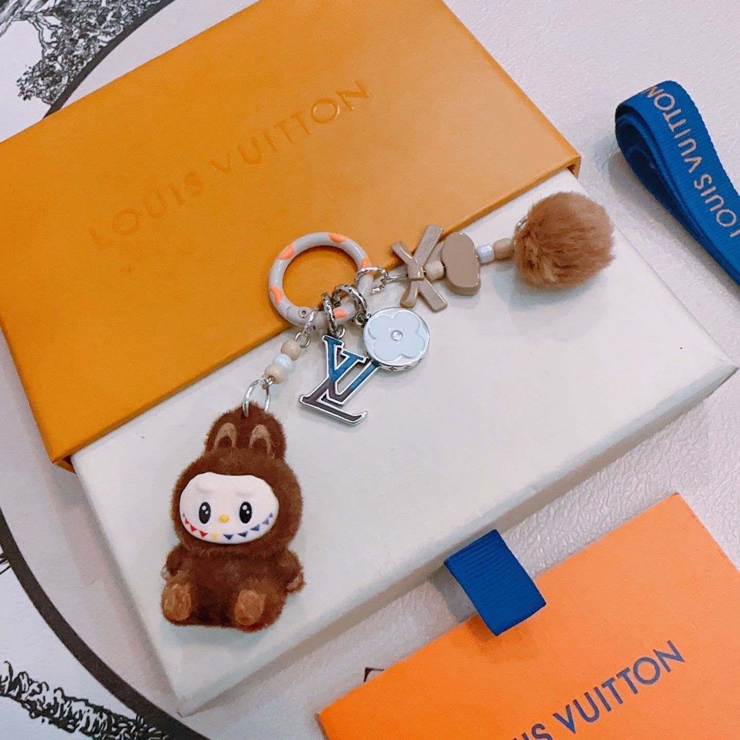 LV Brown Labubu Plush Toy Bag Charm