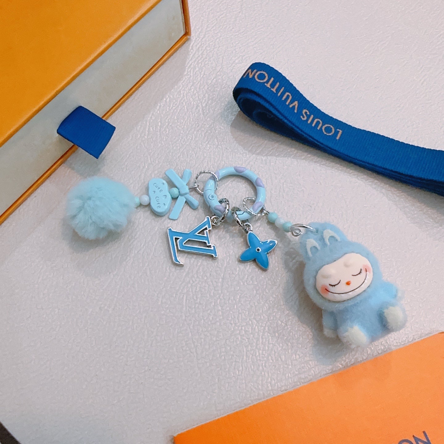 LV Blue Labubu Plush Toy Bag Charm