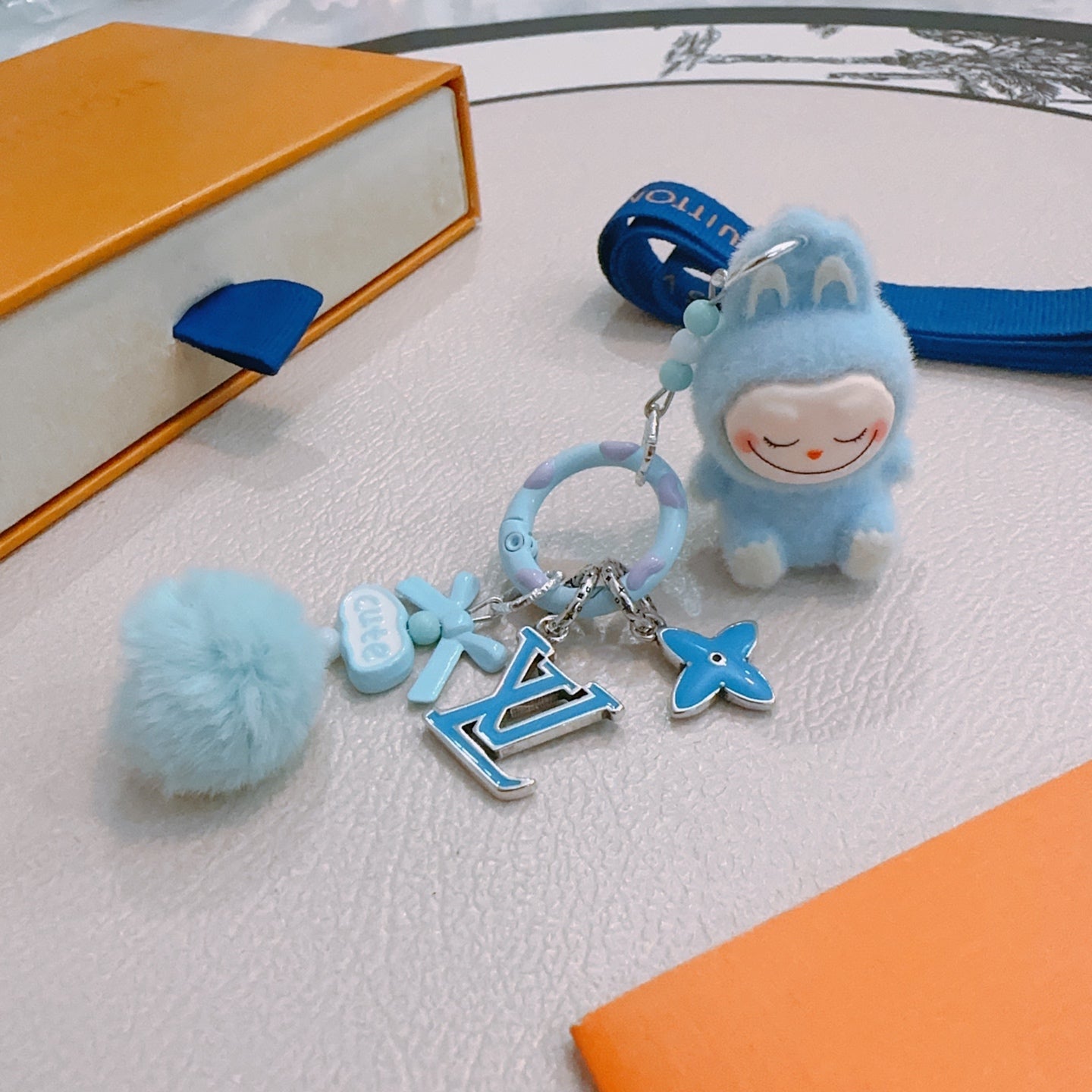 LV Blue Labubu Plush Toy Bag Charm
