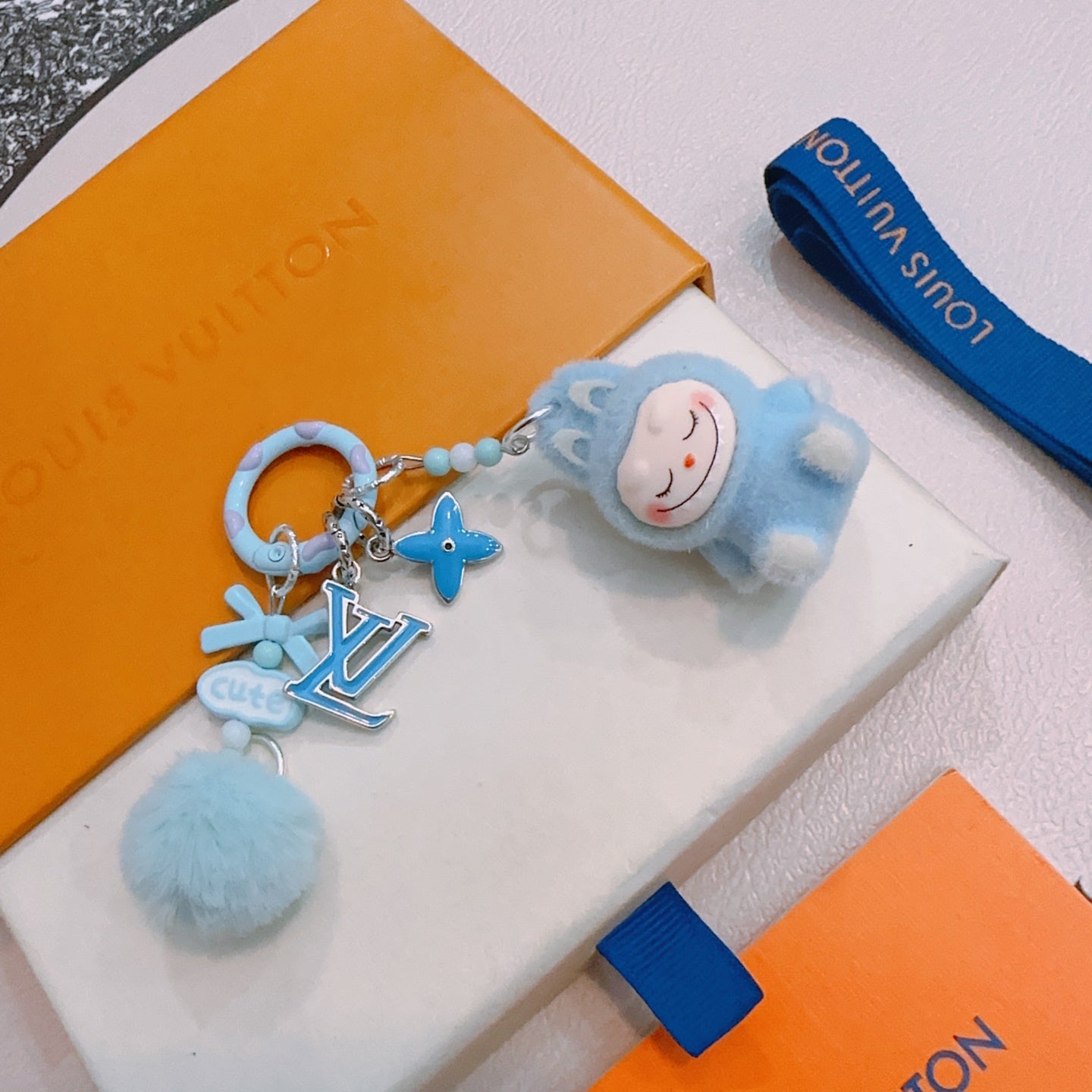 LV Blue Labubu Plush Toy Bag Charm