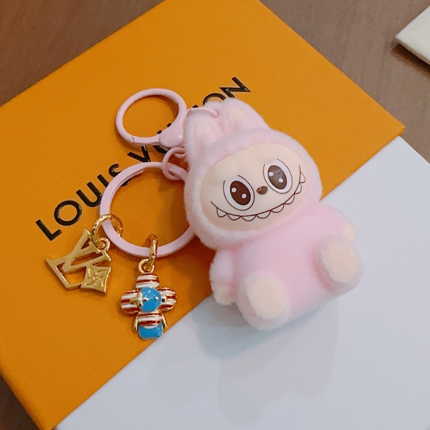 LV Pink Labubu Plush Toy Bag Charm