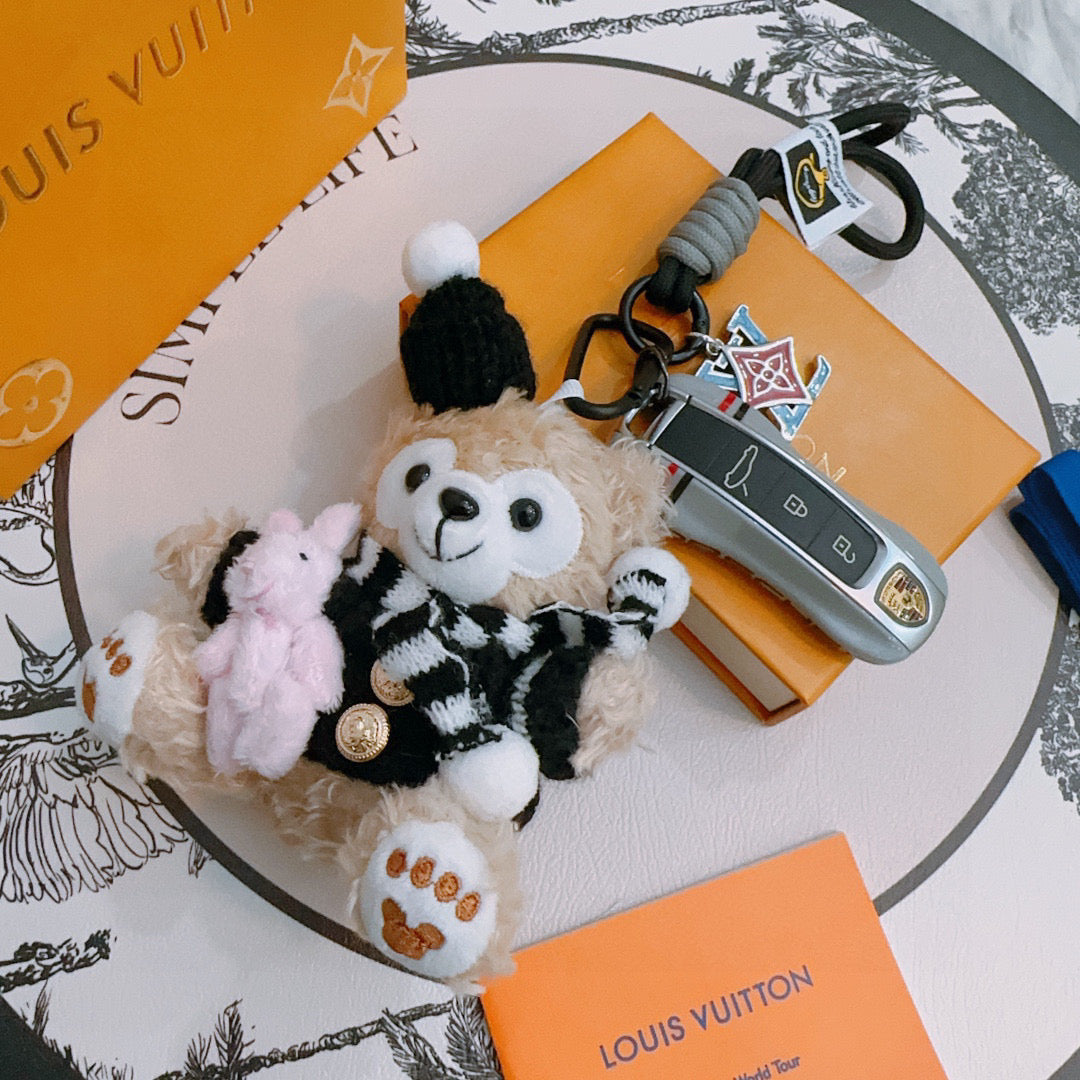 LV Disney Duffy Bear Plush Bag Black mix Colors Charm