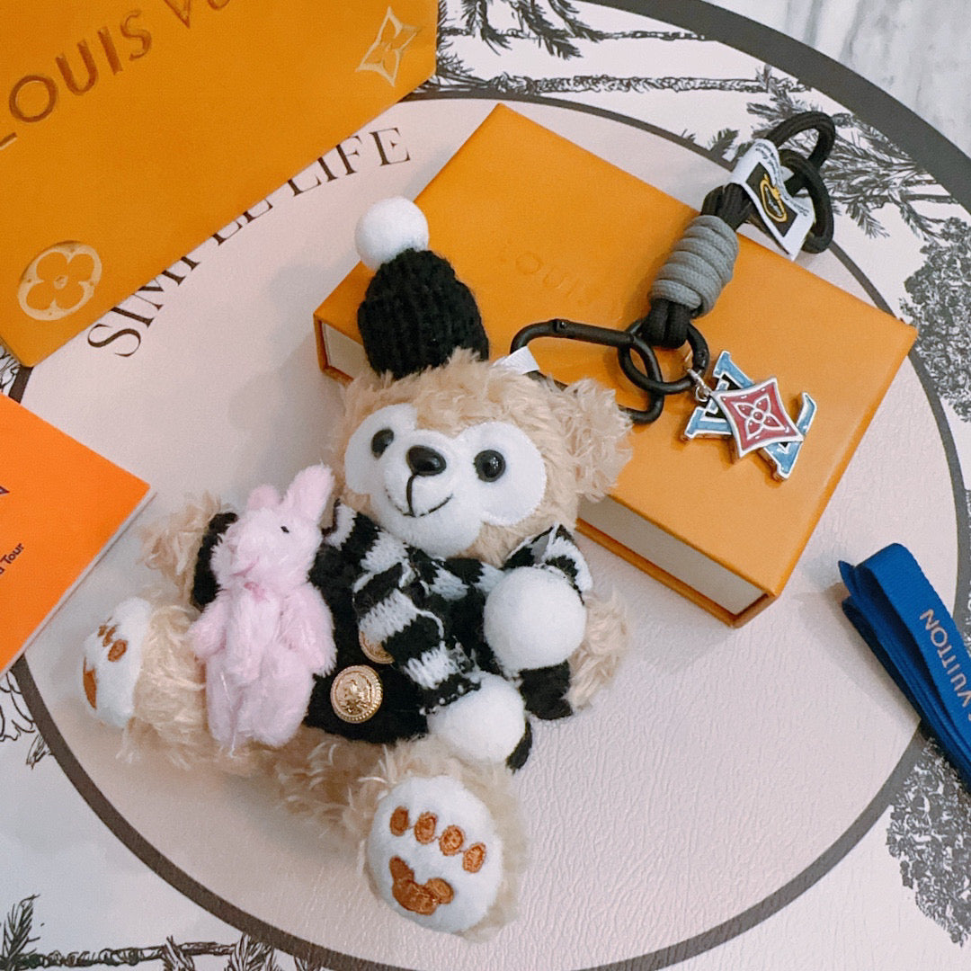 LV Disney Duffy Bear Plush Bag Black mix Colors Charm