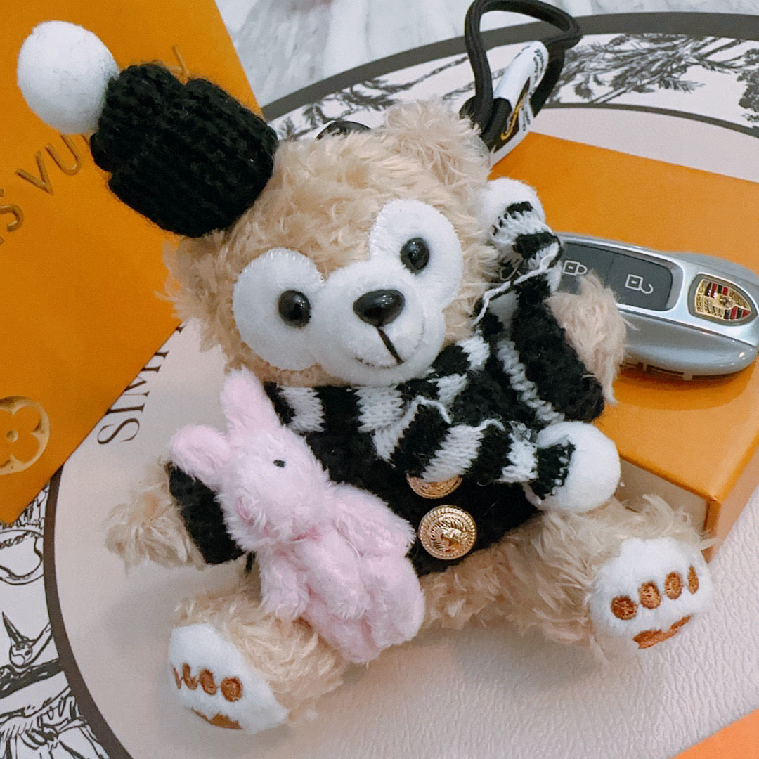 LV Disney Duffy Bear Plush Bag Black mix Colors Charm