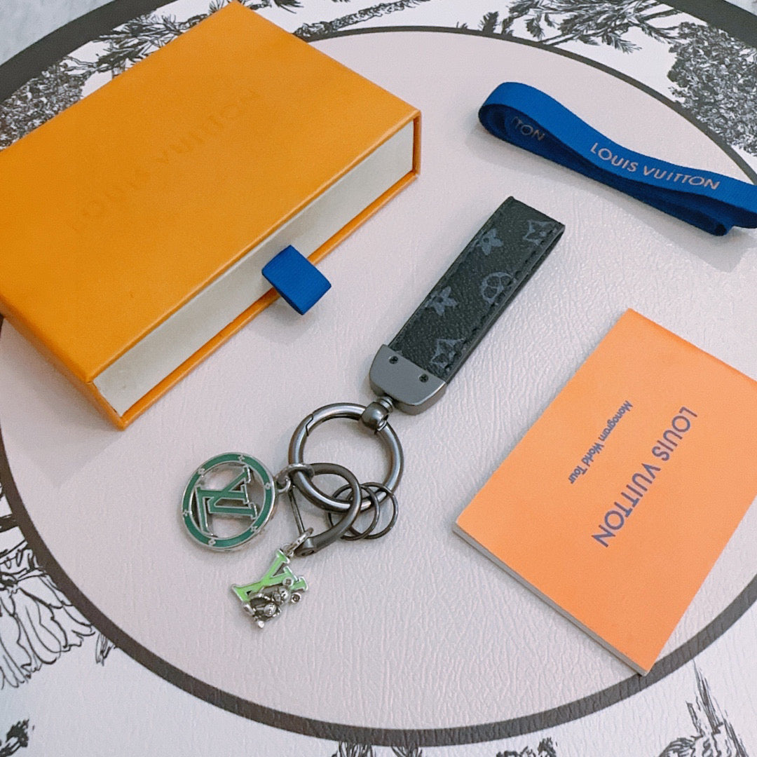 LV Silver Black Keychain Charm