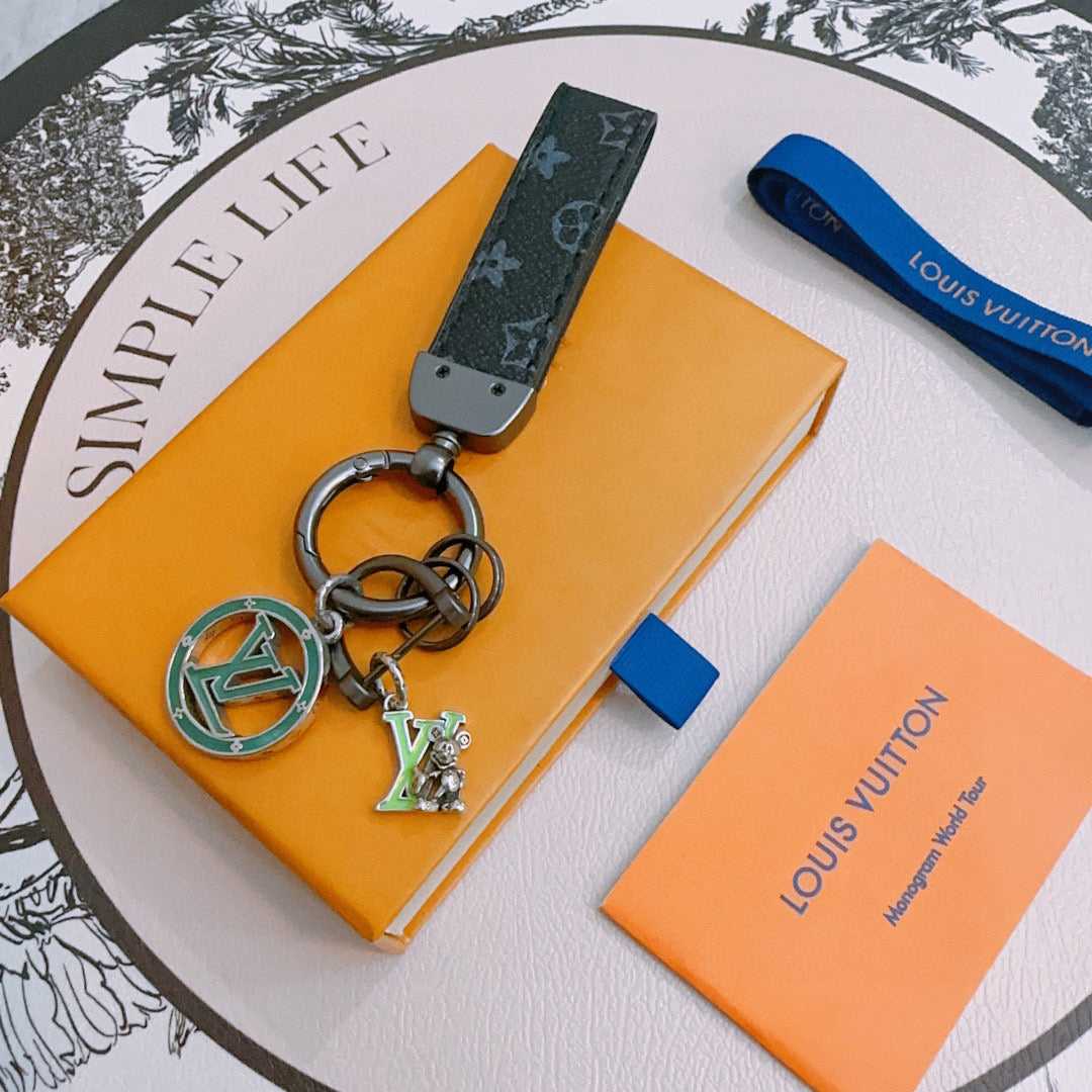 LV Silver Black Keychain Charm