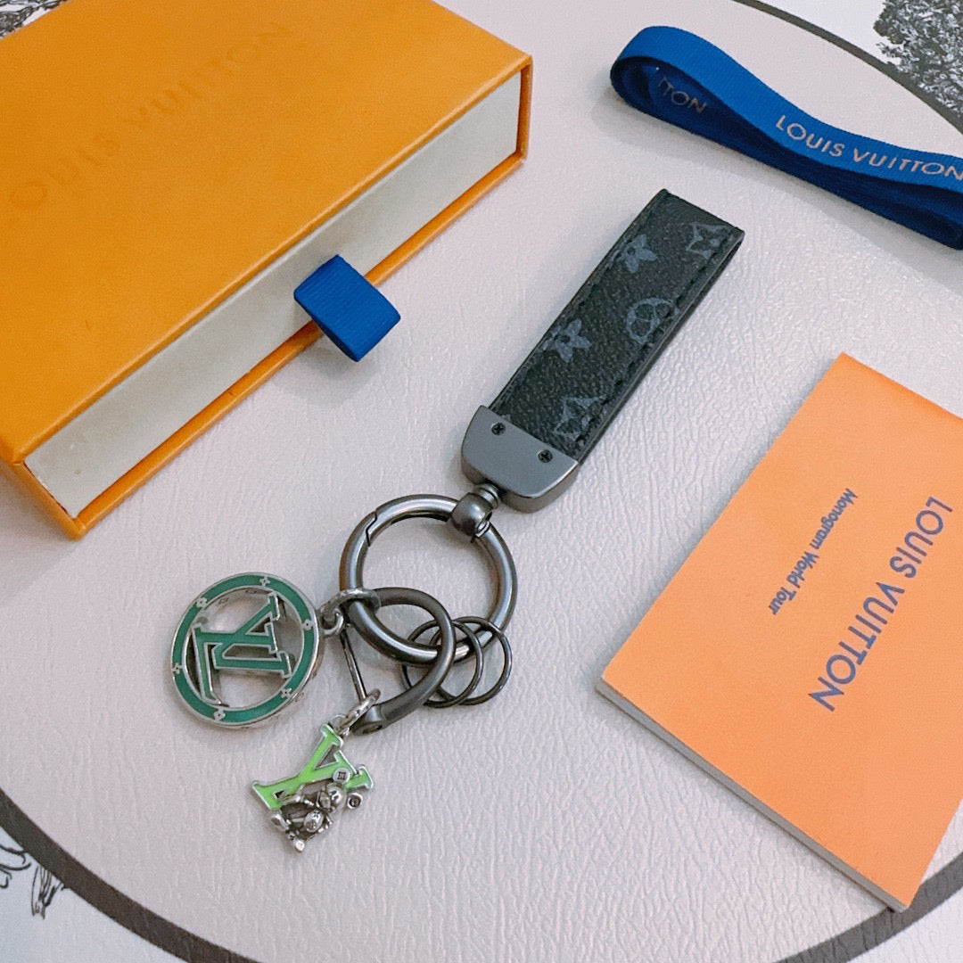 LV Silver Black Keychain Charm