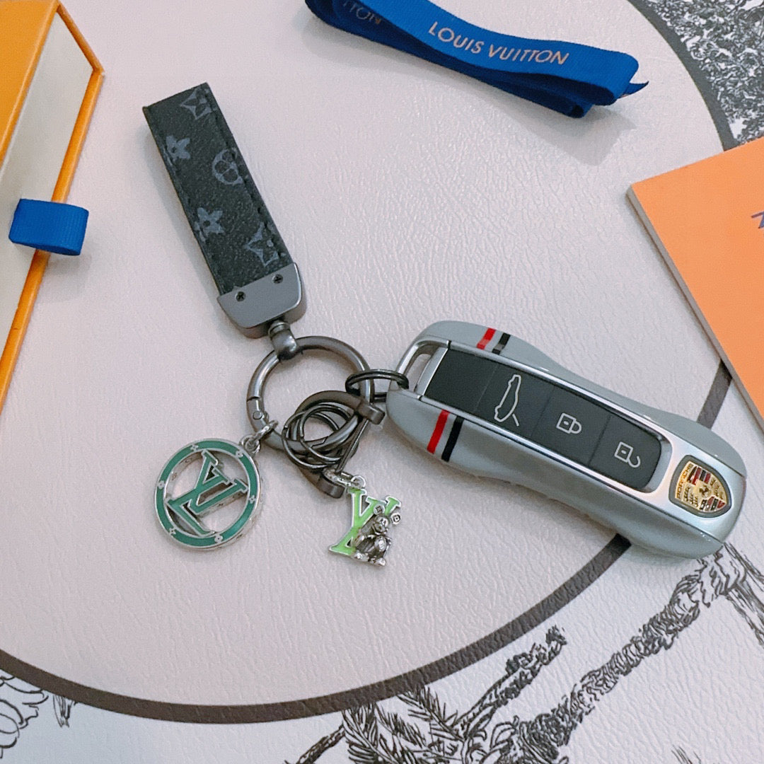 LV Silver Black Keychain Charm