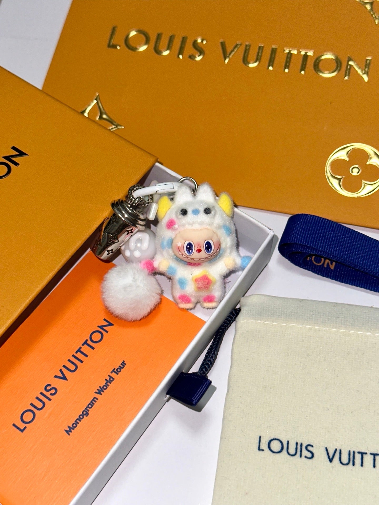 LV White Pop Mart Labubu Charm