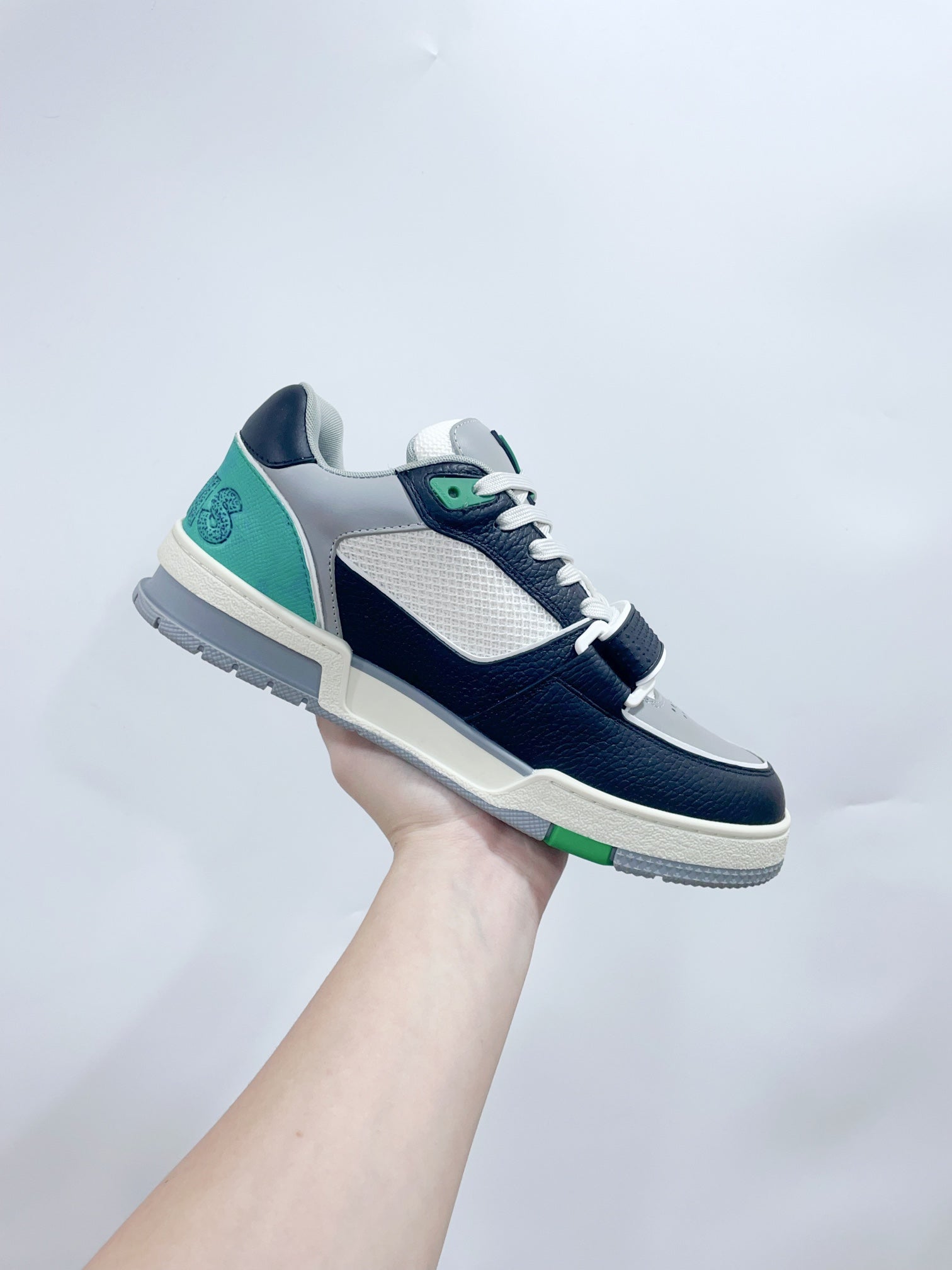 LV Trainer Sneaker Velcro Strap Green Black Cowhide