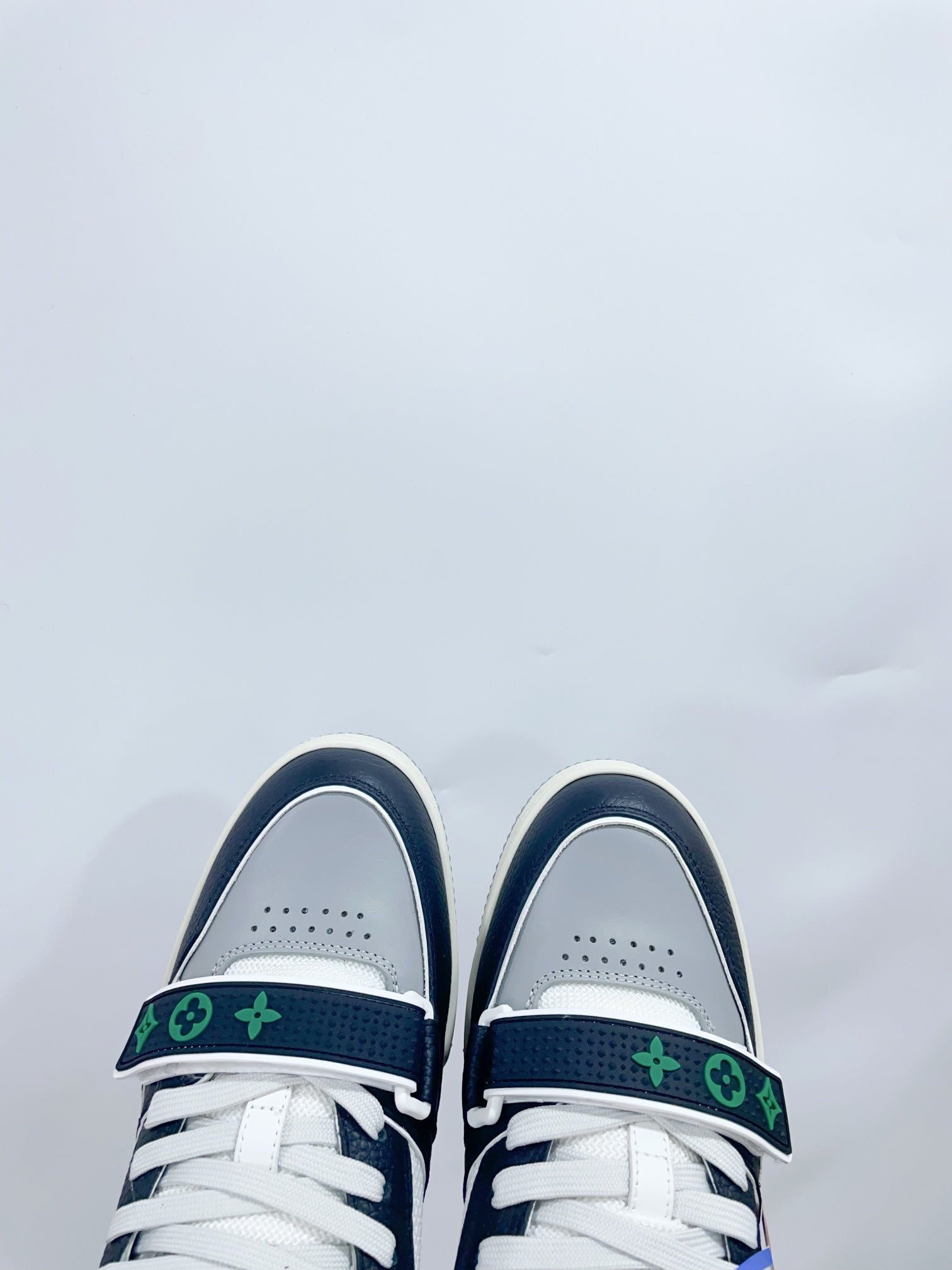 LV Trainer Sneaker Velcro Strap Green Black Cowhide