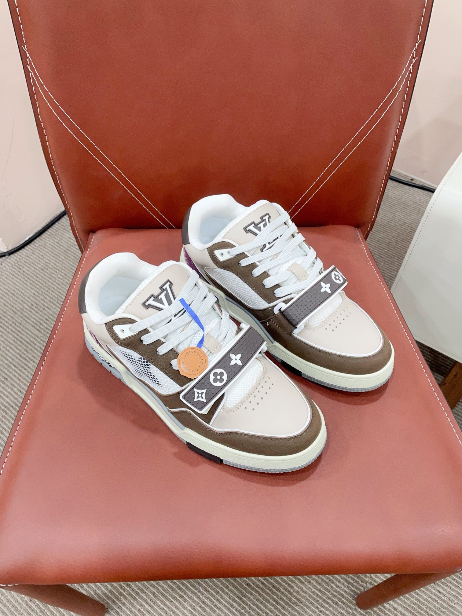 LV Trainer Sneaker Velcro Strap Brown Cowhide