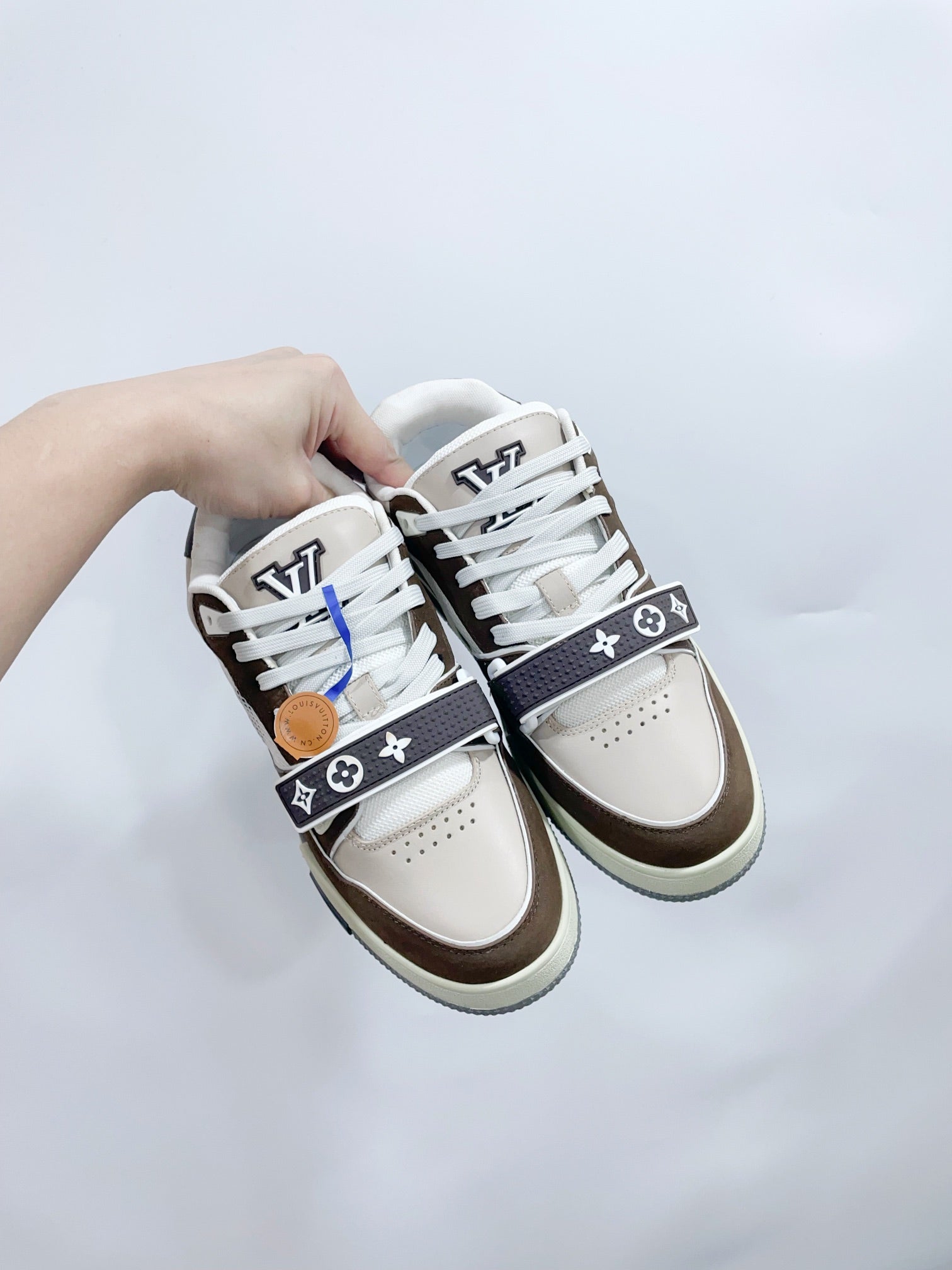 LV Trainer Sneaker Velcro Strap Brown Cowhide