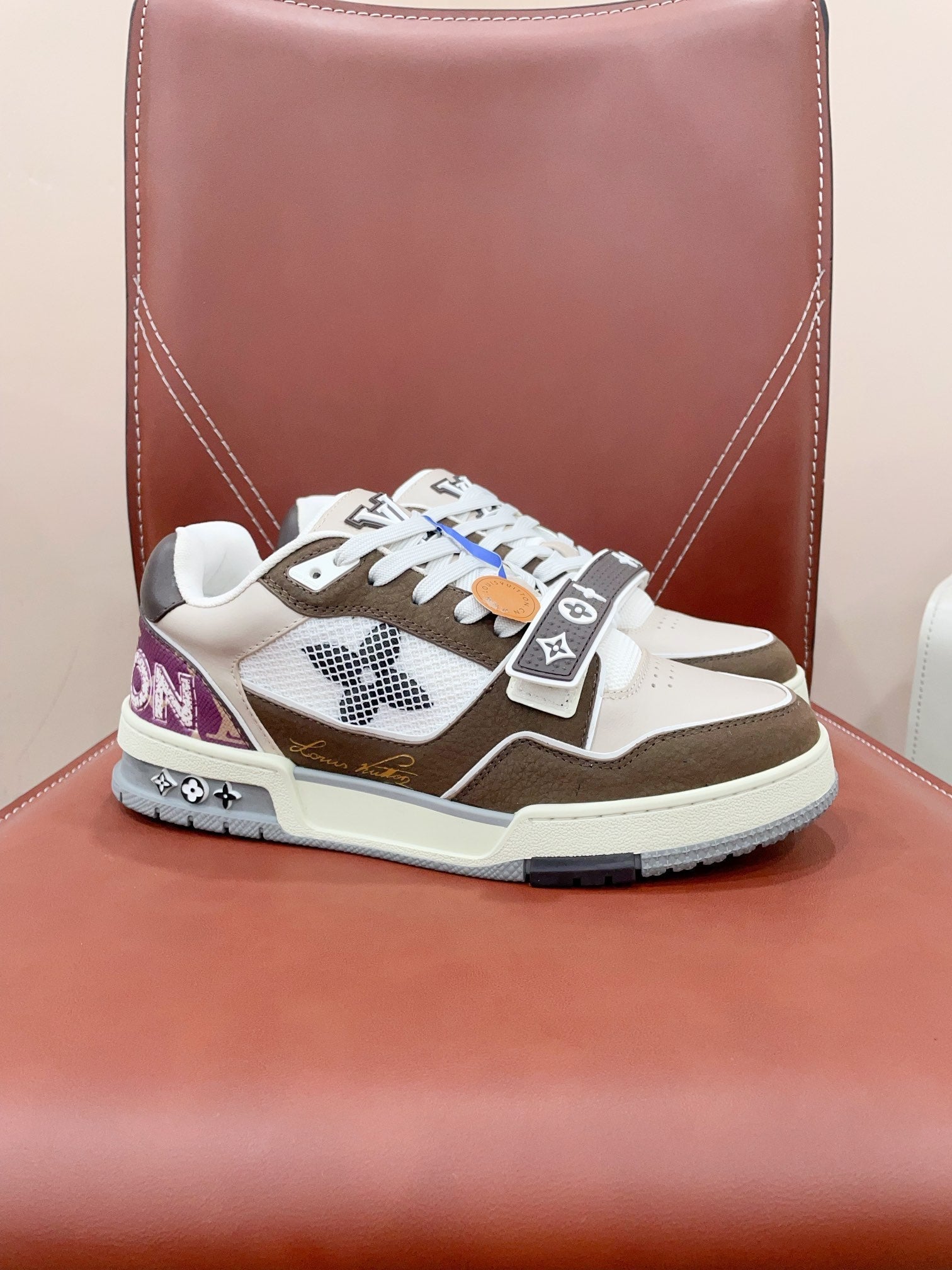 LV Trainer Sneaker Velcro Strap Brown Cowhide