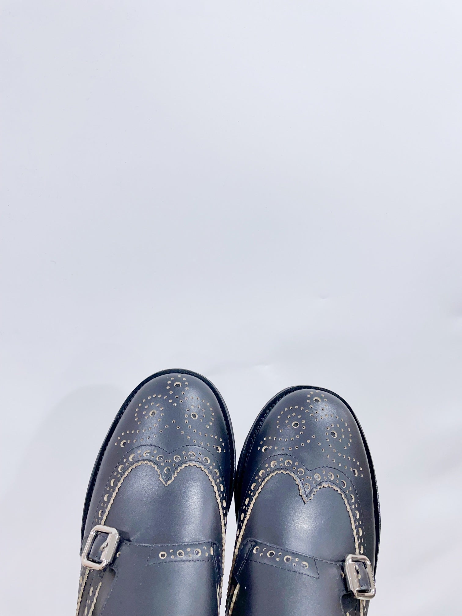 Miu-Church's Loafers Black With White Border Nubuck Leather