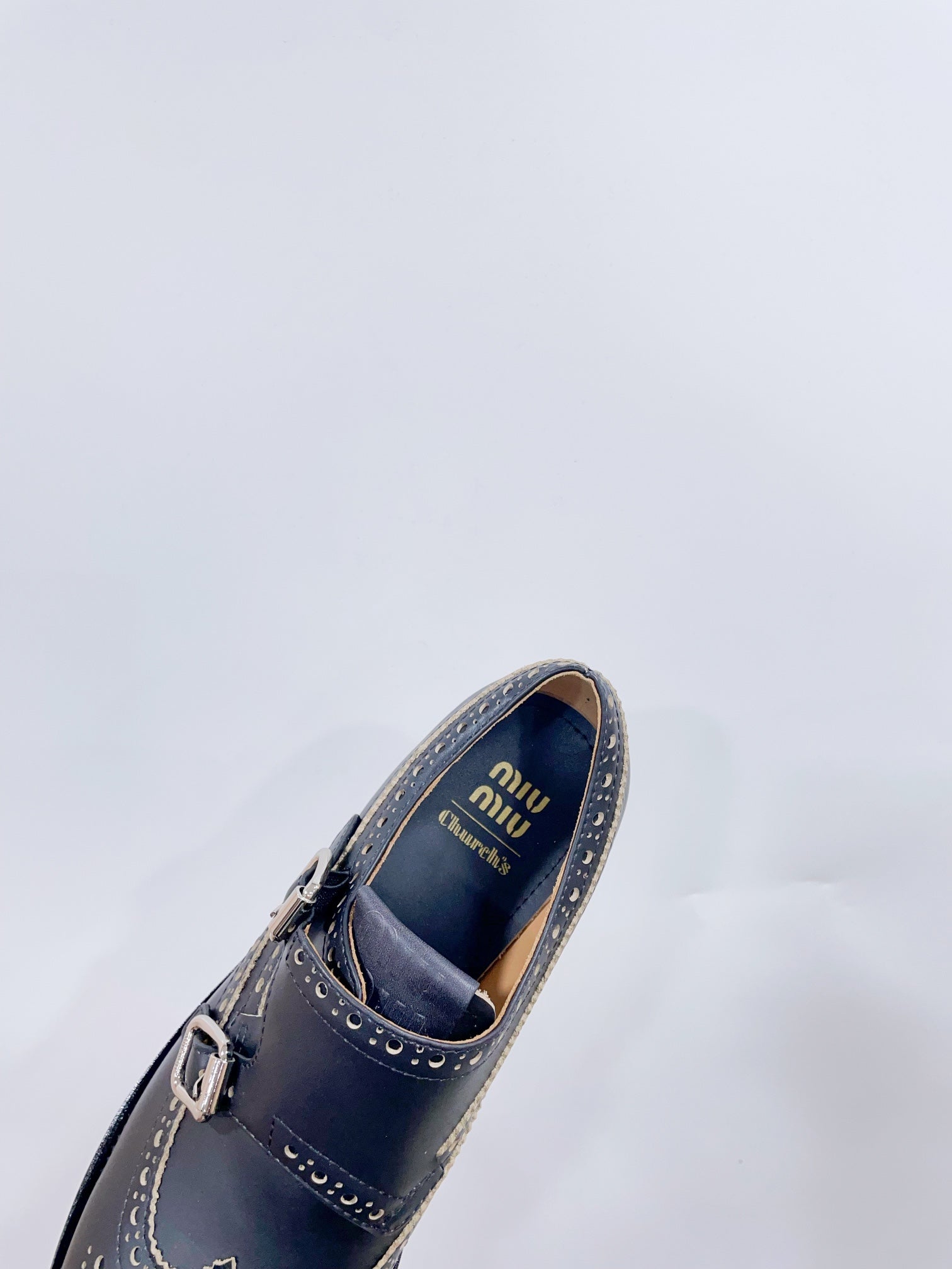Miu-Church's Loafers Black With White Border Nubuck Leather