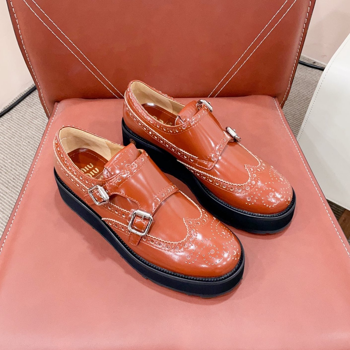 Miu-Church's Loafers Brown Glossy Nubuck Leather