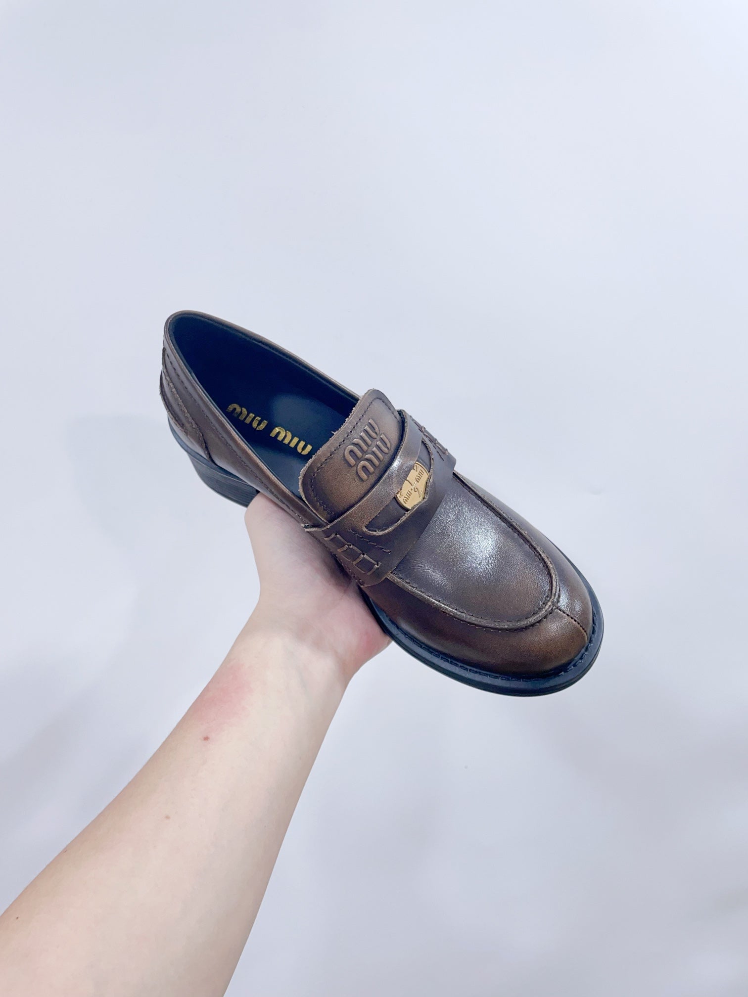 Miu Loafers Chocolate Brown Cowhide