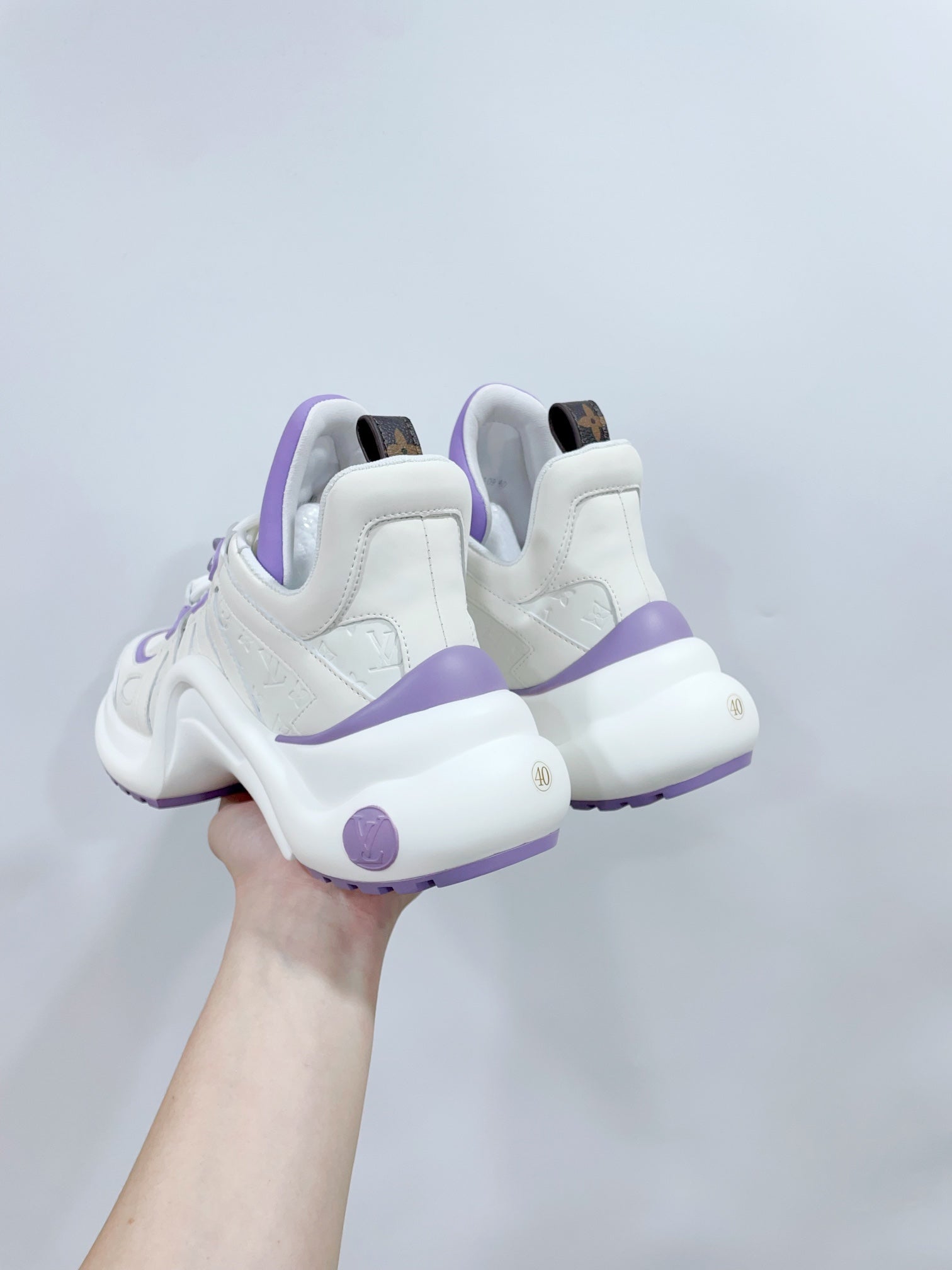 LV Archlight Sports Shoes White With Purple Border Calfskin